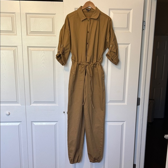 Fashion Nova Tan Button-Up Jumpsuit - Picture 1 of 4